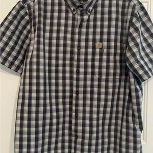 Carhartt Men's navy Plaid Button Down Shirt short sleeve 2XL